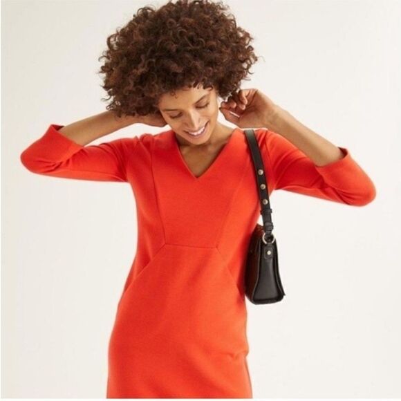BODEN Ribbed Knit Orange V-Neck Dress NWT - Picture 3 of 12